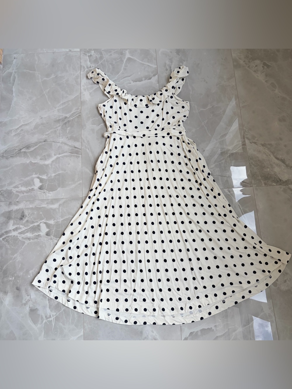 $ 138 NWT Boden  Ruffle Polka Dot Ruffle Midi Dress Ivory Black New Size 14 - Picture 10 of 10